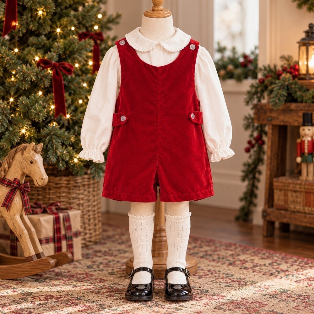 Cherubs Vintage Red Velvet Jon Jon Romper Toddler Boys Size 4 Holiday Shortall